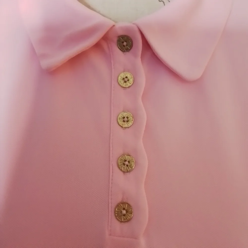 Lilly Pulitzer Luxletic Frida Scallop Polo Conch Shell Pink - L - Picture 10 of 16